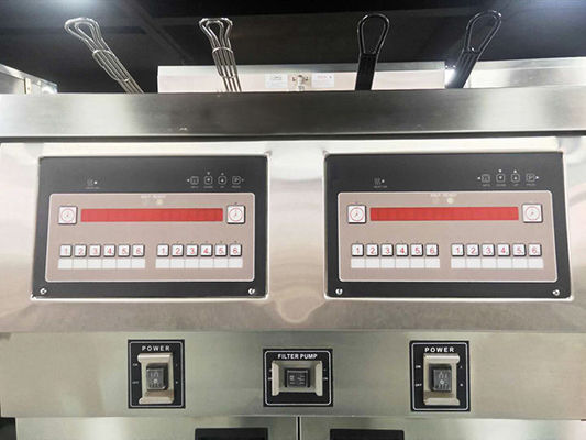 Two Pots Four Baskets Electric Digital Computer Panel Open Deep Fryer With Oil Filtration