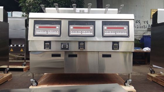 Three Pots Six Baskets Electric Digital Computer Panel Open Deep Fryer With Oil Filtration