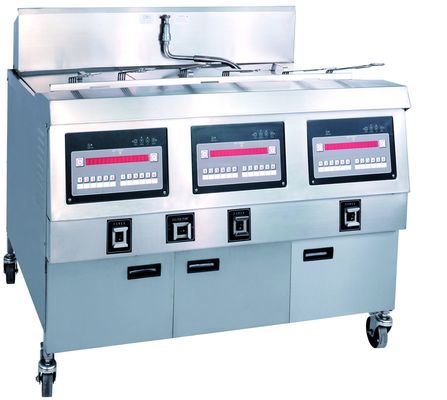 Three Pots Six Baskets Electric Digital Computer Panel Open Deep Fryer With Oil Filtration