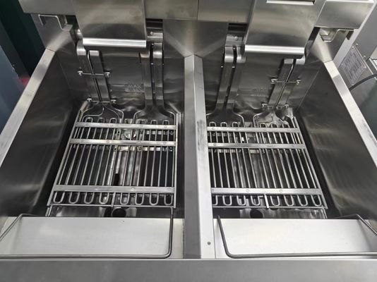 Auto Lift Electric Double Pots 28KW Chips Open Fryer With Oil Filter System