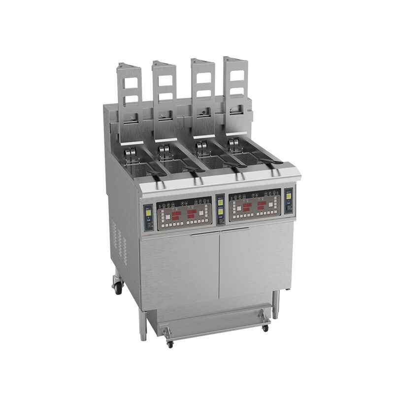 OFE-H413 Auto Lift 4 Pots 4 Baskets Digital Computer Panel With Oil Filter System 28kw Electric&Gas Open Deep Fryer